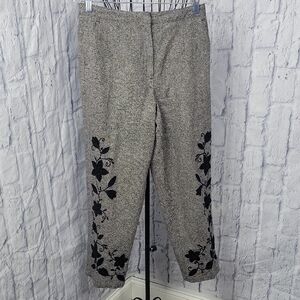 Talbots Women's Wool Blend Ankle Pants with Black Floral Applique Size 10